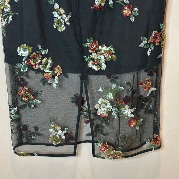 NWOT Worthington Black Multicolor Floral Sequin Semi Sheer Midi Skirt Womens 8 - Picture 6 of 10